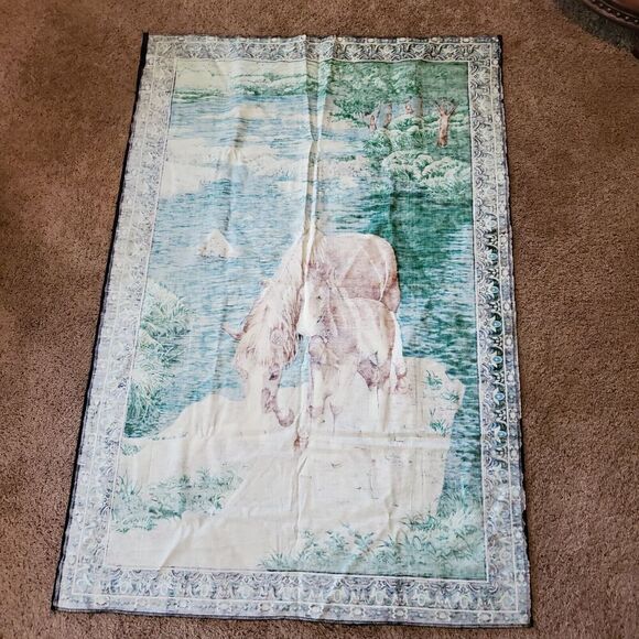 Vintage Tapestry Art Mare & Colt 38x56 Inches Horses ART - Picture 3 of 3